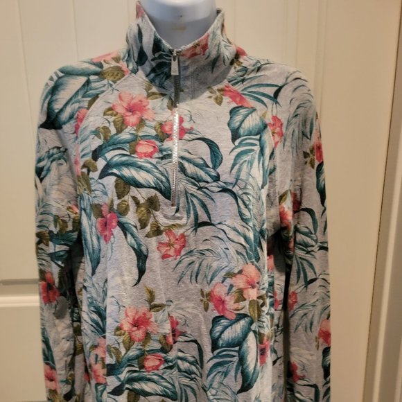 Tommy Bahama Womens Gray Hibiscus 1/4 Zip Long Sleeve Top Size S - Picture 1 of 8